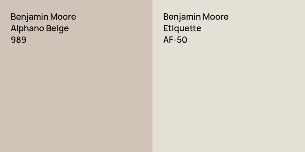 Benjamin Moore Alphano Beige vs. Benjamin Moore Etiquette