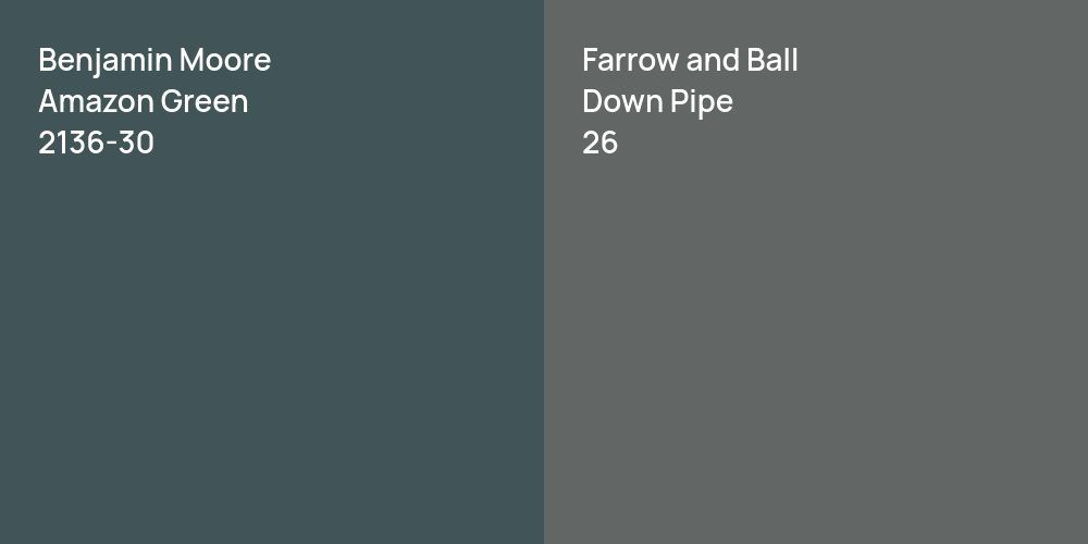 Benjamin Moore Amazon Green vs. Farrow and Ball Down Pipe