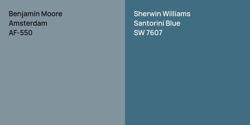 Benjamin Moore Amsterdam vs. Sherwin Williams Santorini Blue