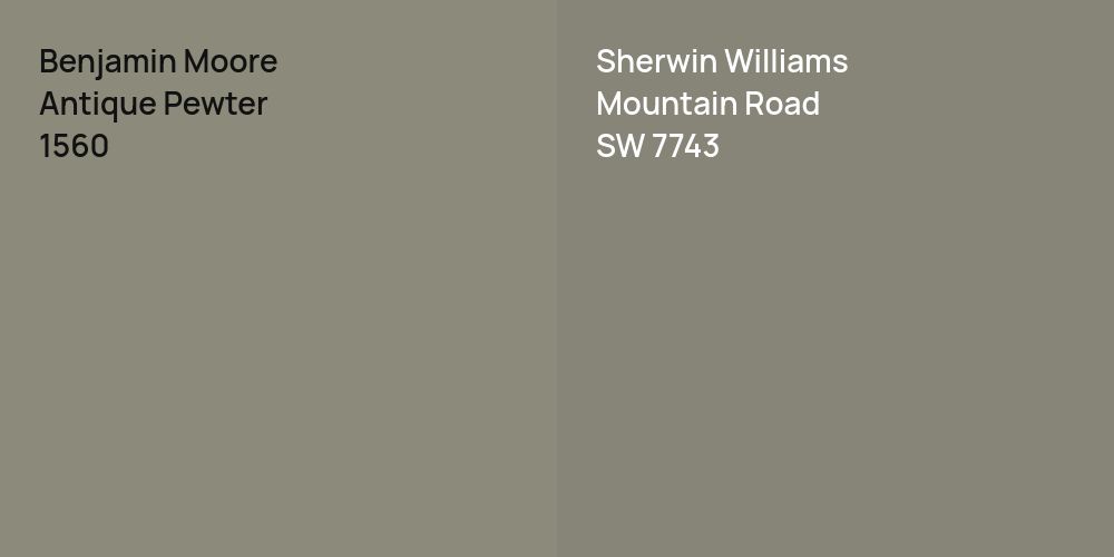 Benjamin Moore Antique Pewter vs. Sherwin Williams Mountain Road