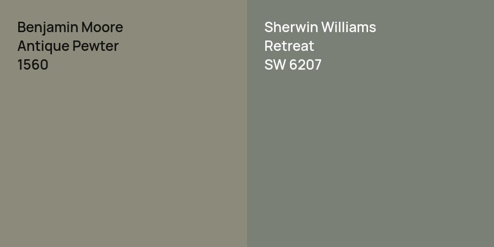 Benjamin Moore Antique Pewter vs. Sherwin Williams Retreat