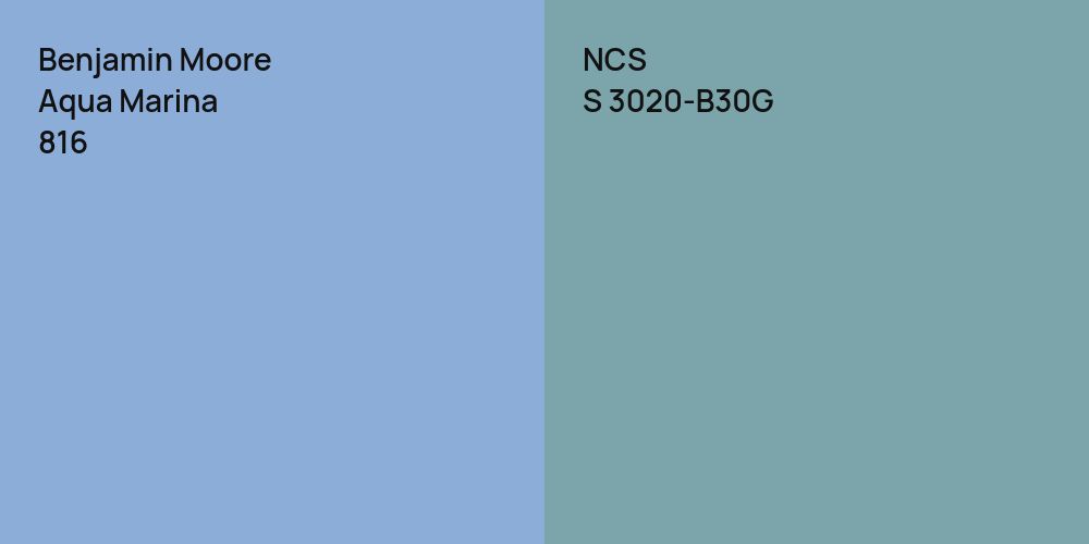 Benjamin Moore Aqua Marina vs. NCS S 3020-B30G