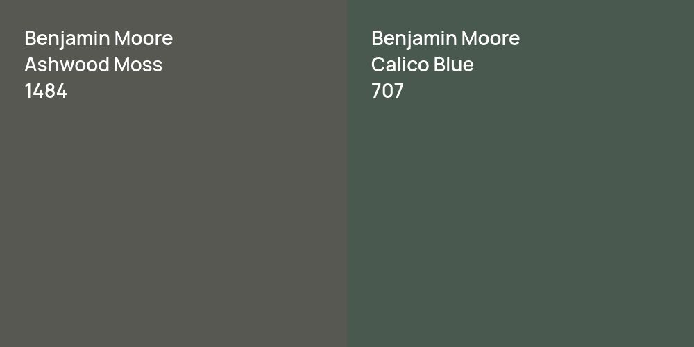 Benjamin Moore Ashwood Moss vs. Benjamin Moore Calico Blue