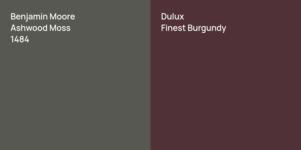 Benjamin Moore Ashwood Moss vs. Dulux Finest Burgundy