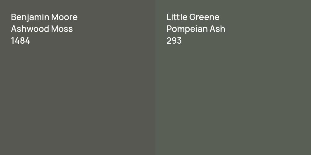 Benjamin Moore Ashwood Moss vs. Little Greene Pompeian Ash