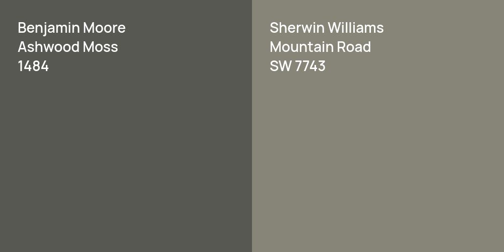 Benjamin Moore Ashwood Moss vs. Sherwin Williams Mountain Road