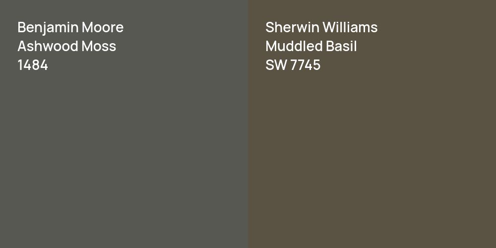 Benjamin Moore Ashwood Moss vs. Sherwin Williams Muddled Basil