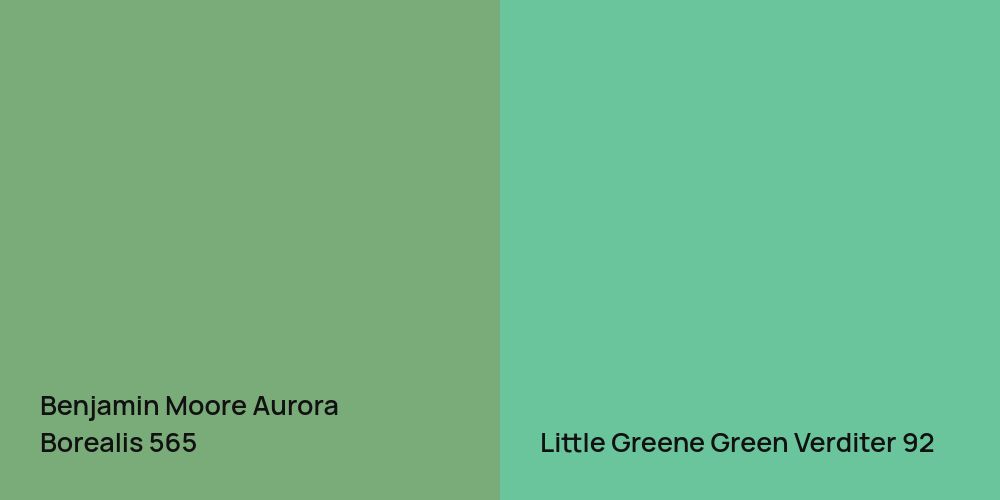 Benjamin Moore Aurora Borealis vs. Little Greene Green Verditer