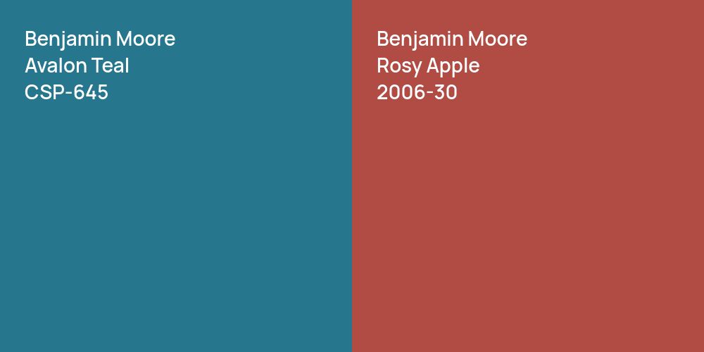 Benjamin Moore Avalon Teal vs. Benjamin Moore Rosy Apple