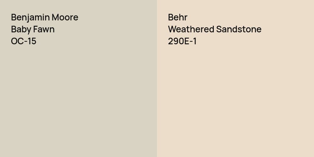 Benjamin Moore Baby Fawn vs. Behr Weathered Sandstone