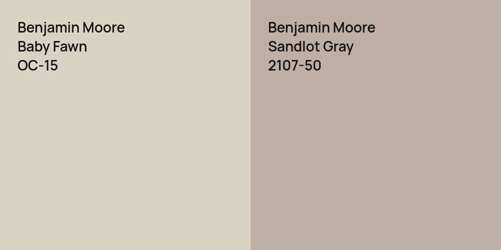 Benjamin Moore Baby Fawn vs. Benjamin Moore Sandlot Gray