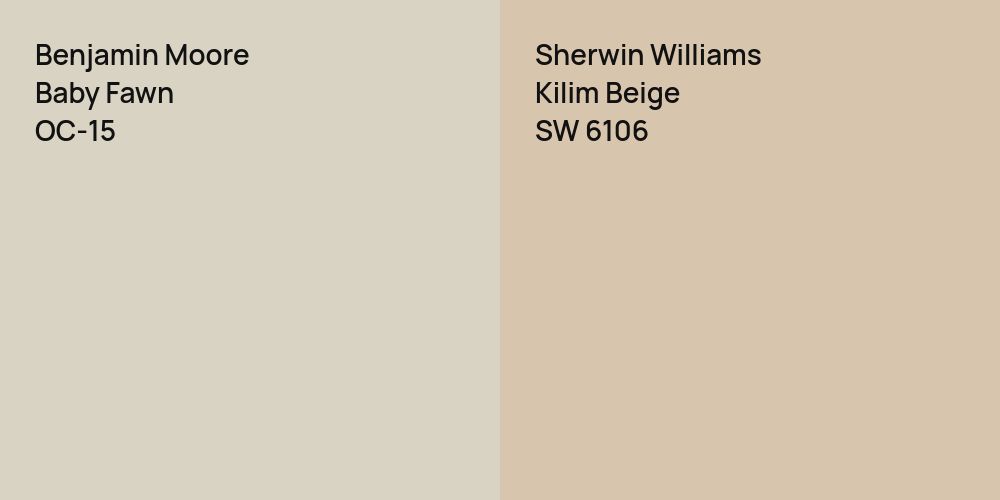 Benjamin Moore Baby Fawn vs. Sherwin Williams Kilim Beige