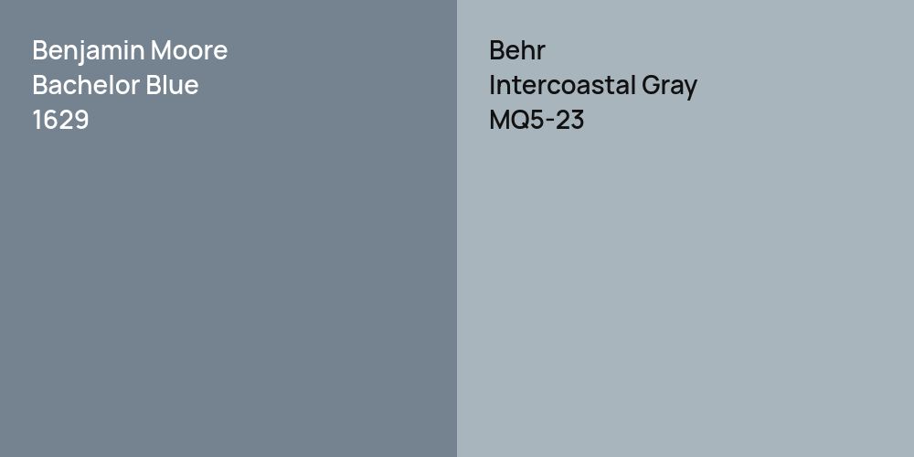 Benjamin Moore Bachelor Blue vs. Behr Intercoastal Gray