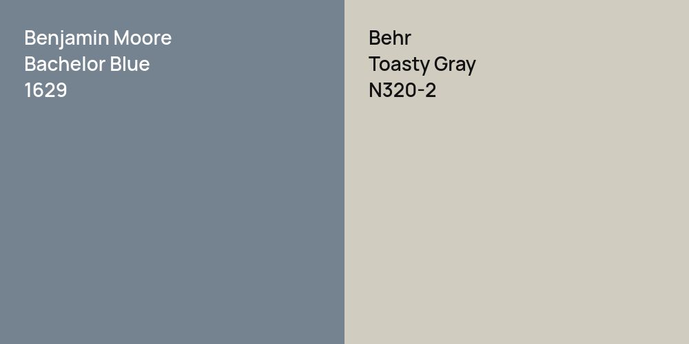 Benjamin Moore Bachelor Blue vs. Behr Toasty Gray