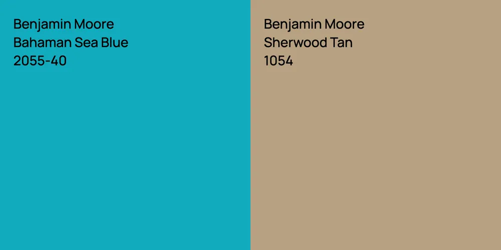 Benjamin Moore Bahaman Sea Blue vs. Benjamin Moore Sherwood Tan