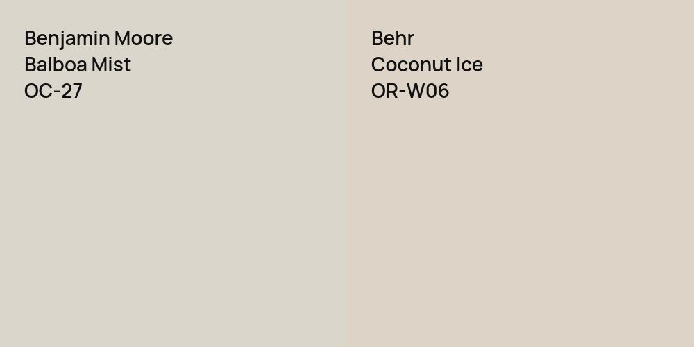 Benjamin Moore Balboa Mist vs. Behr Coconut Ice