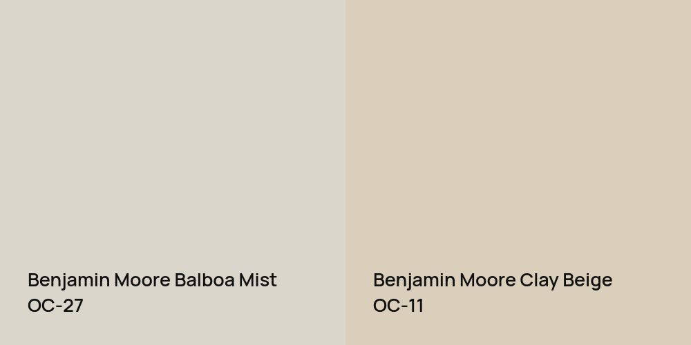 Benjamin Moore Balboa Mist vs. Benjamin Moore Clay Beige