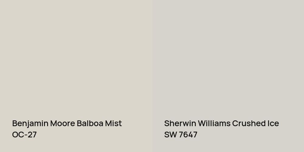 Benjamin Moore Balboa Mist vs. Sherwin Williams Crushed Ice