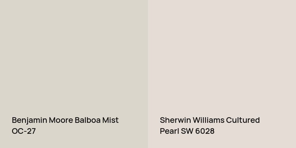 Benjamin Moore Balboa Mist vs. Sherwin Williams Cultured Pearl