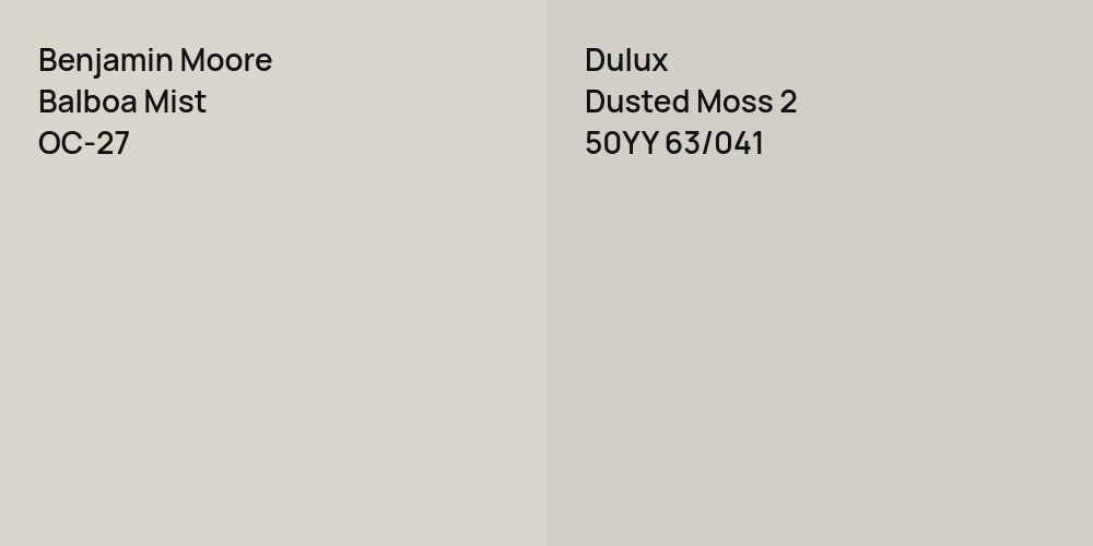 Benjamin Moore Balboa Mist vs. Dulux Dusted Moss 2