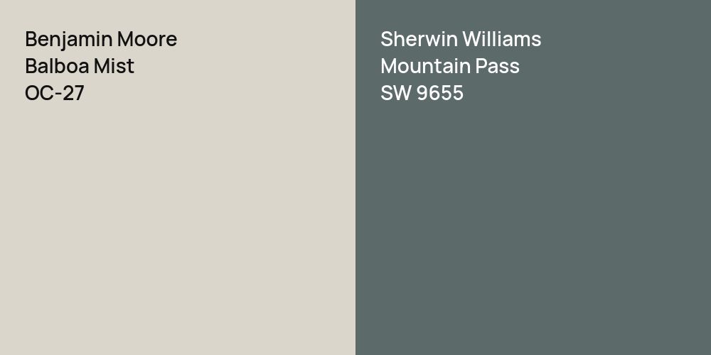 Benjamin Moore Balboa Mist vs. Sherwin Williams Mountain Pass