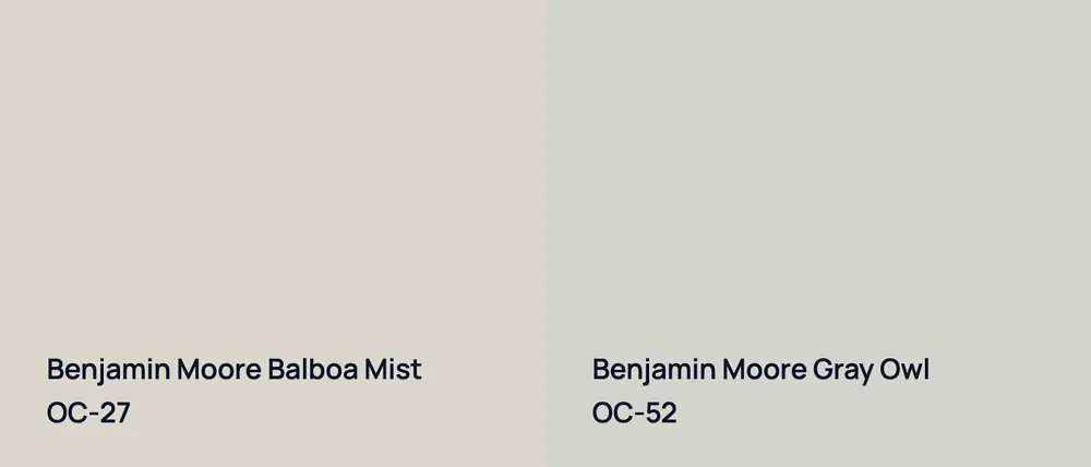 Benjamin Moore Balboa Mist OC-27 vs Benjamin Moore Gray Owl OC-52