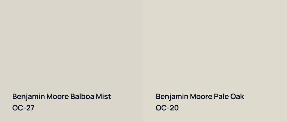 Benjamin Moore Balboa Mist OC-27 vs Benjamin Moore Pale Oak OC-20