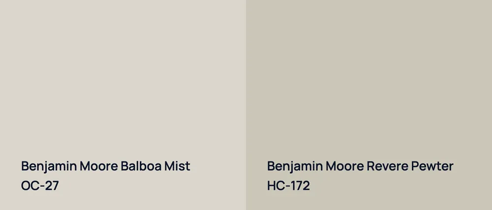 Benjamin Moore Balboa Mist OC-27 vs Benjamin Moore Revere Pewter HC-172