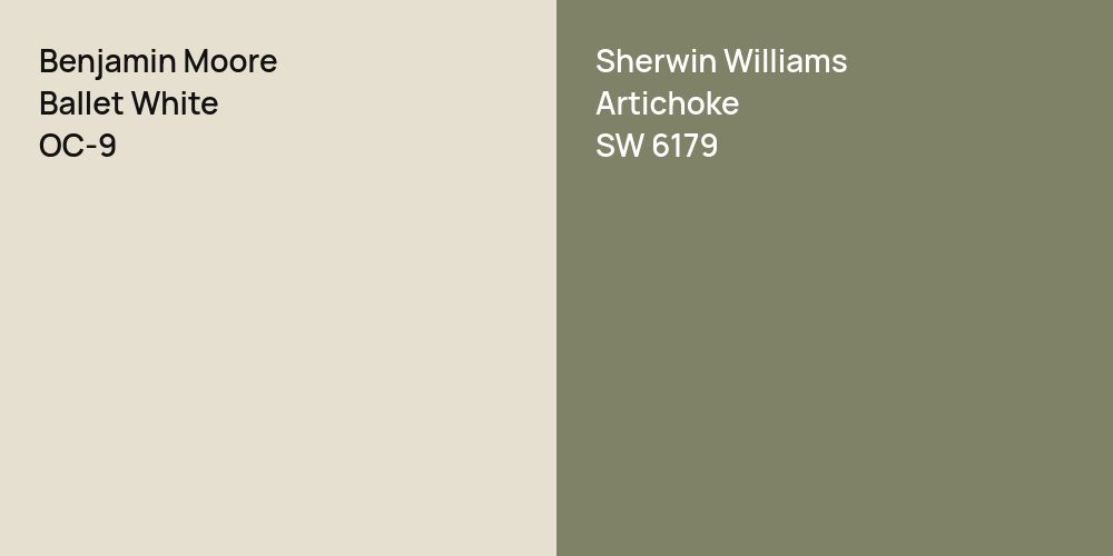 Benjamin Moore Ballet White vs. Sherwin Williams Artichoke