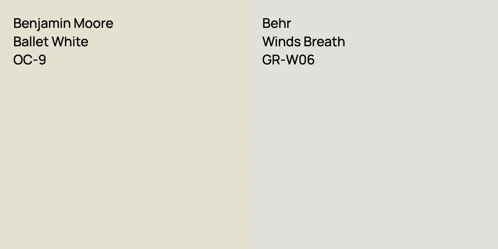 Benjamin Moore Ballet White vs. Behr Winds Breath