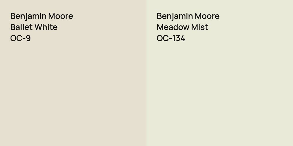 Benjamin Moore Ballet White vs. Benjamin Moore Meadow Mist