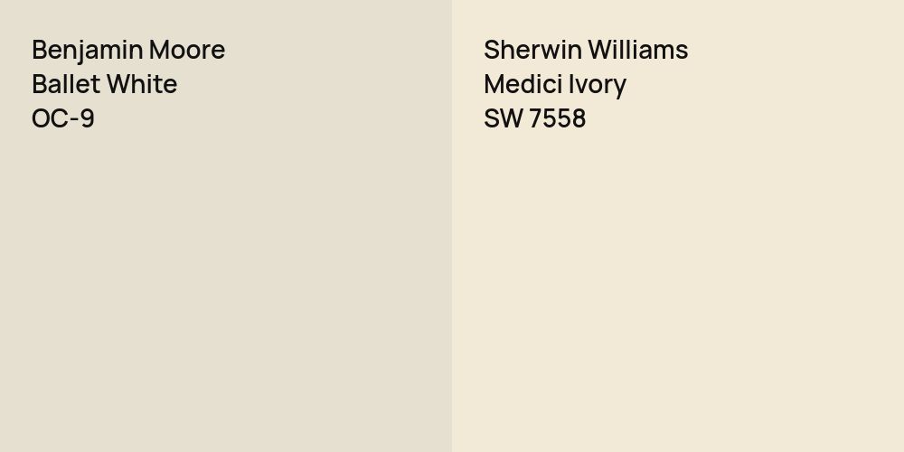 Benjamin Moore Ballet White vs. Sherwin Williams Medici Ivory