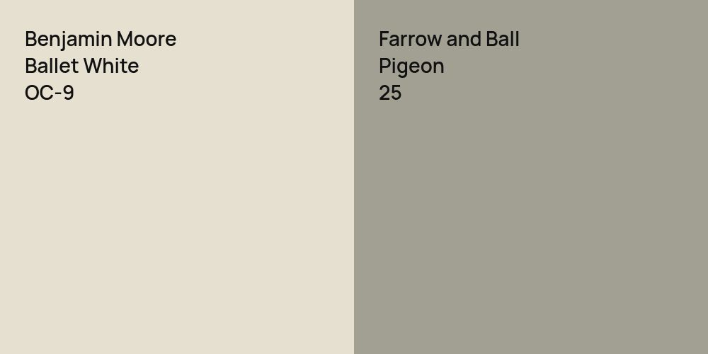 Benjamin Moore Ballet White vs. Farrow and Ball Pigeon