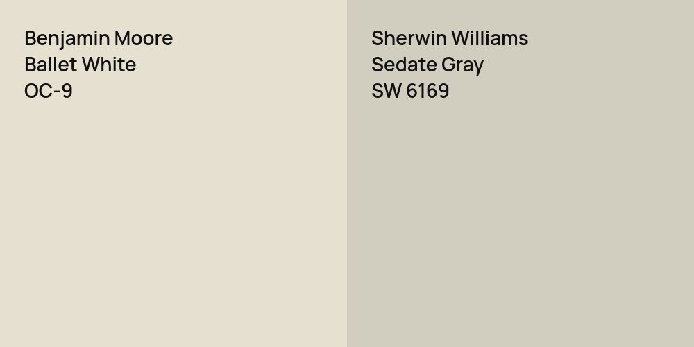 Benjamin Moore Ballet White vs. Sherwin Williams Sedate Gray