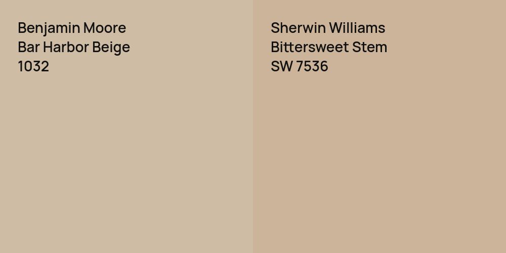 Benjamin Moore Bar Harbor Beige vs. Sherwin Williams Bittersweet Stem