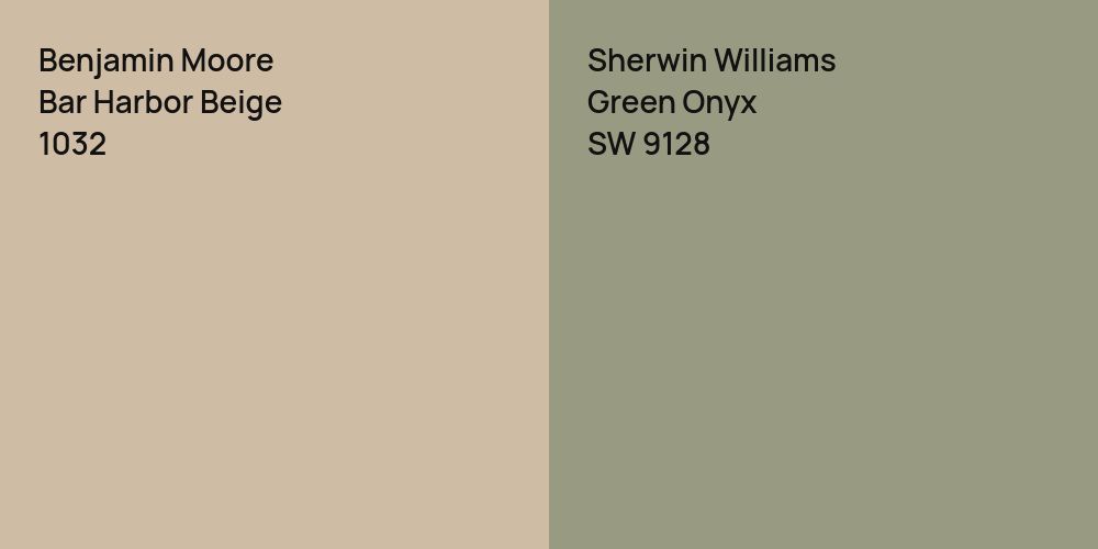 Benjamin Moore Bar Harbor Beige vs. Sherwin Williams Green Onyx