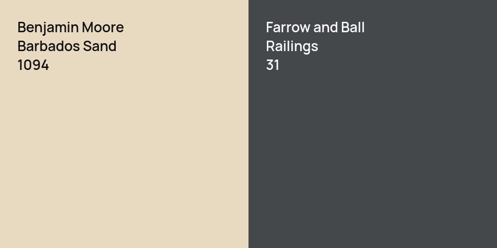 Benjamin Moore Barbados Sand vs. Farrow and Ball Railings