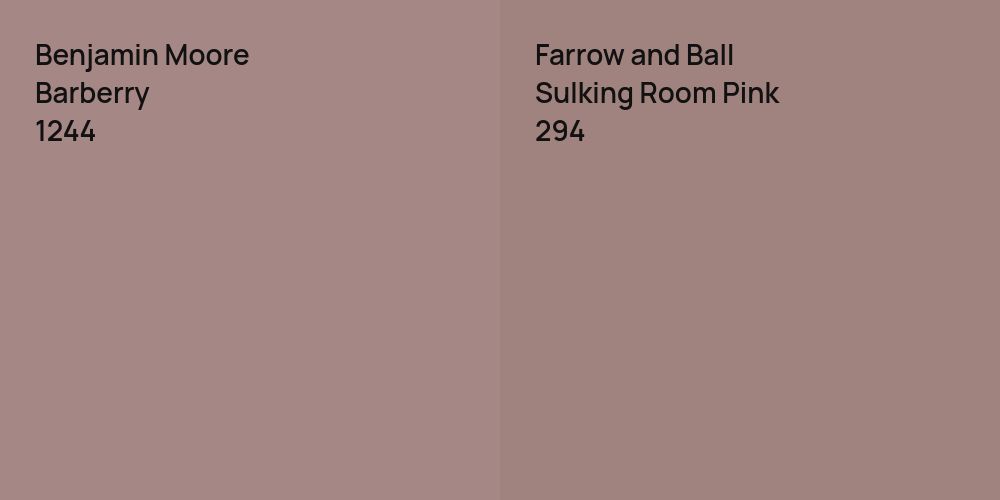 Benjamin Moore Barberry vs. Farrow and Ball Sulking Room Pink