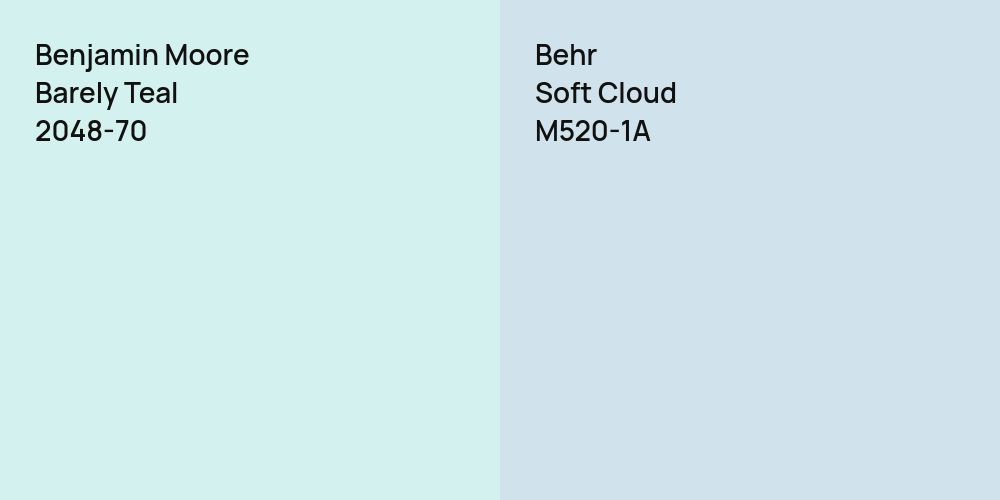 Benjamin Moore Barely Teal vs. Behr Soft Cloud