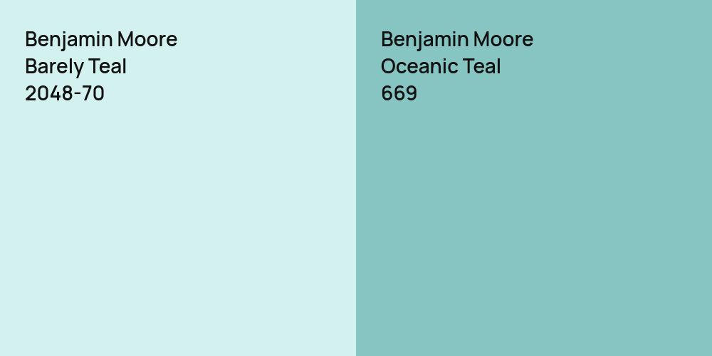 Benjamin Moore Barely Teal vs. Benjamin Moore Oceanic Teal