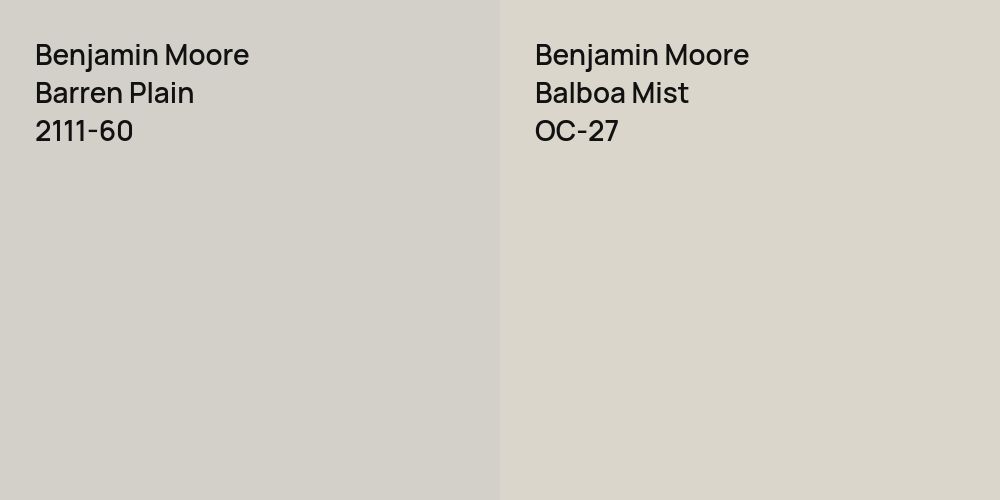 Benjamin Moore Barren Plain vs. Benjamin Moore Balboa Mist