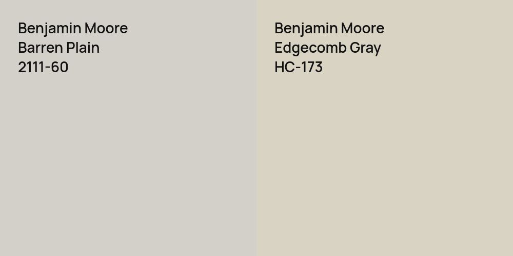 Benjamin Moore Barren Plain vs. Benjamin Moore Edgecomb Gray