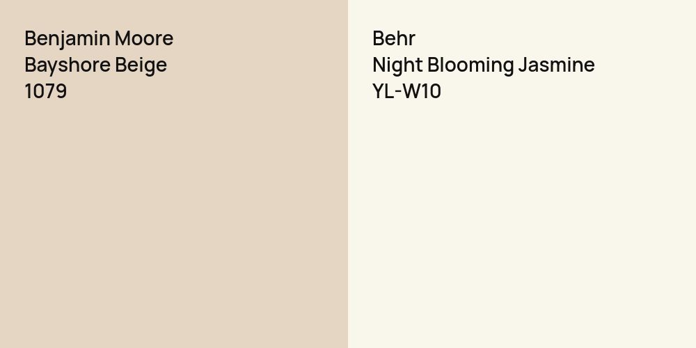 Benjamin Moore Bayshore Beige vs. Behr Night Blooming Jasmine