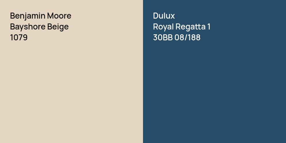 Benjamin Moore Bayshore Beige vs. Dulux Royal Regatta 1