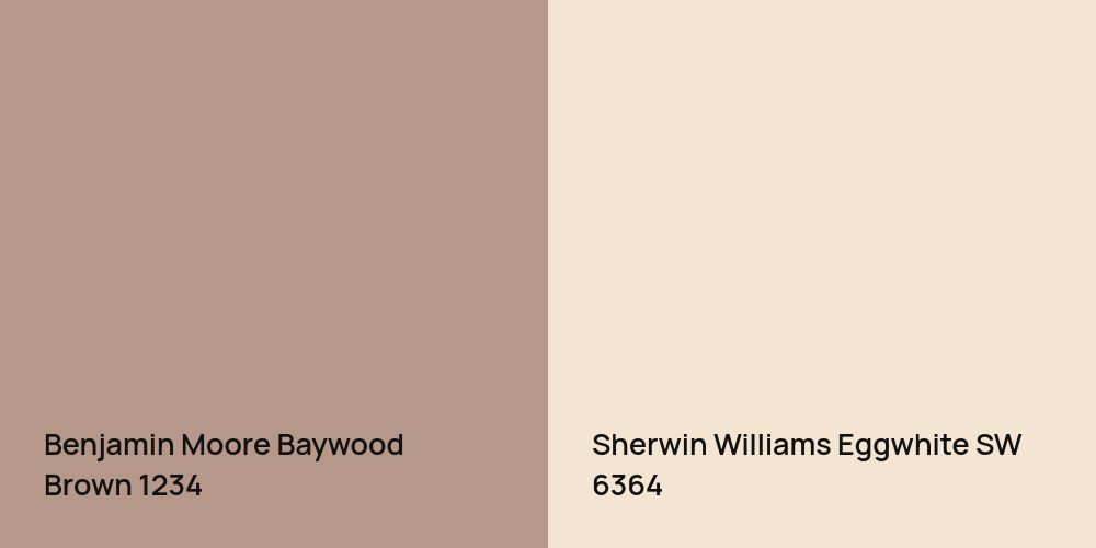 Benjamin Moore Baywood Brown vs. Sherwin Williams Eggwhite