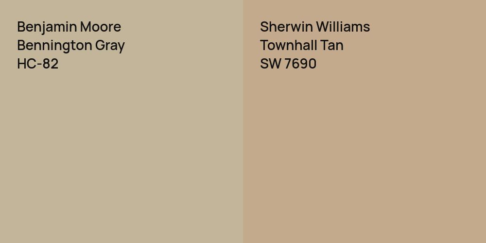 Benjamin Moore Bennington Gray vs. Sherwin Williams Townhall Tan