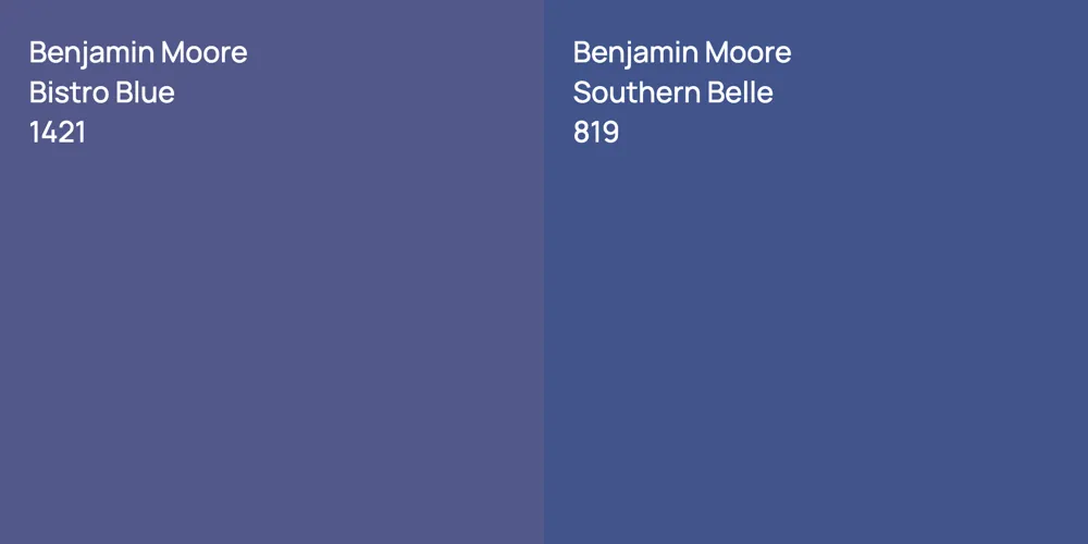 Benjamin Moore Bistro Blue vs. Benjamin Moore Southern Belle