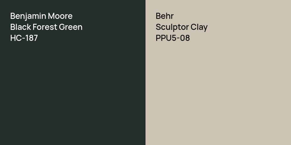 Benjamin Moore Black Forest Green vs. Behr Sculptor Clay