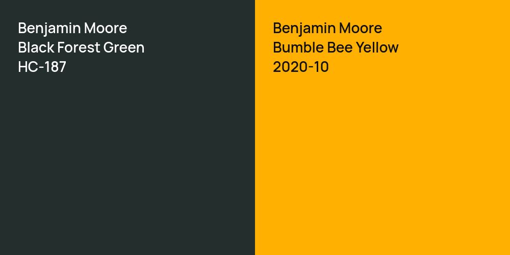 Benjamin Moore Black Forest Green vs. Benjamin Moore Bumble Bee Yellow