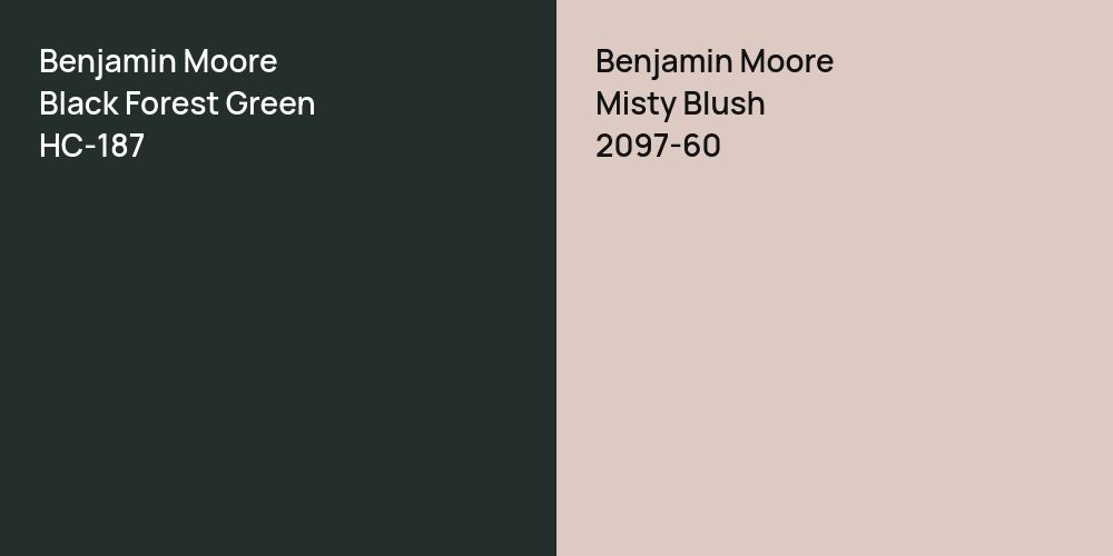 Benjamin Moore Black Forest Green vs. Benjamin Moore Misty Blush